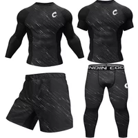 Cody Lundin 4 Pcs/Set Jiu Jitsu Rashguards MMA T-shirt+Shorts Boxing Grappling Spats Bjj Rash Guard for Men Compression Jerseys