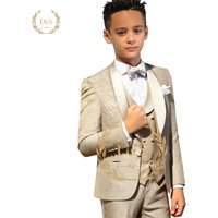 Boys' 3-Piece Jacquard Suit Set – Shawl Lapel Blazer, Matching Waistcoat & Trousers for Weddings & Formal Events