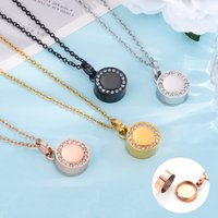 New Fashion Crystal Round Cremation Urn Pendant Memorial Necklace for Women Stainless Steel Ashes Holder Keepsake Jewelry