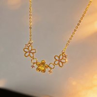 Fashion Hollow Flower Design Gold Color Pendant Necklaces Inlaid with Pink Zircon 2026 New Trend Neck Accessories For Women