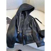 plus Size Black Hooded Motorcycle Style Leather Jacket Women Fashion Versatile Leather Coat