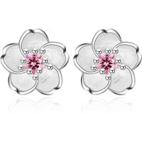 925 Sterling Silver Pink Purple Zircon Flower Small Stud Earrings Piercing Luxury Jewelry For Woman Wholesale Prevent Allergies