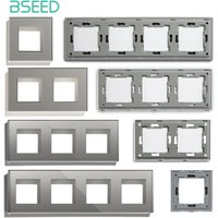 BSEED Sinlge Crystal Glass Wall Socket Frames Double Light Switch Panels With Metal Base EU Standard DIY Parts Free Combination