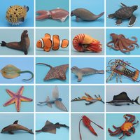 Sea Life Animal Models Set - Penguin Hippocampus Squid Shark Megalodon Action Figures Miniature Toys for Kids Ocean Theme Gift