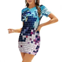 Disco Ball - Mirrorball Colorful Short-Sleeved Dress elegant guest wedding dress prom dress women womens
