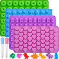 4Pcs Candy Silicone Moulds with 2 Dropper Set Candy Gummy Molds Jelly Trays Mold Set Reusable Candy Baking Mold Kitchen Tools
