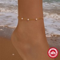 AIDE 925 Sterling Silver Pearl Ankle Bracelet For Women Exquisite Chains Summer Beach Girls Jewelry Gifts