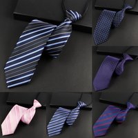 Men Necktie Zipper Lazy Tie Fashion Blue Striped 8cm Ties Business For Man Gravatas Bowtie Mens Wedding Shirt Accessories
