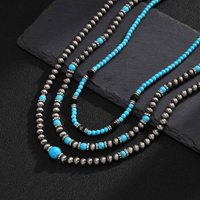 Vnox Men's Turquoise Beaded Necklace, Bohemian Style Adjustable Chain, Punk Hip Hop Birthday Party Jewelry Gift Present for Him