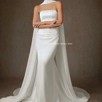 Wedding Dresses White Satin Strapless Mermaid Bridal Gown Detachable Chiffon Cape Beach Boho Bride Wedding Gowns Customized