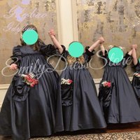 Customized Pleated Flower Girl Dress For Wedding High Waist O-neck 3/4 Sleeves Puffy Satin Kids Birthday First Communion Gowns