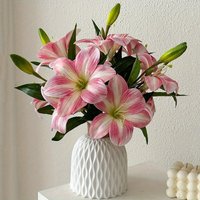 Lily Artificial Flowers Fake Real Touch Lilies 3 Heads Buds Faux Flora for Indoor Home Decor Outdoor Party Easter Lily Flower