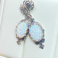 Delicate Synthetic Opal Pendant Earrings For Women Silver Color Court Style Vintage Earrings Charm Jewelry Gifts