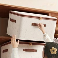 1pc Storage Boxes with Zipper, Linen Fabric Organizer Bins, Foldable Closet Organizers for Home, Stackable Design
