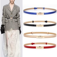Adjustable Skinny Leather Waist Belt for Women with Gold Buckle Fashion Thin Dress Belt for Ladies Elegant Waistband