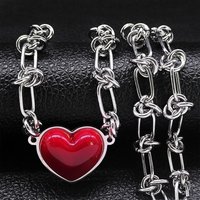 316L Stainless Steel Red Heart Choker Necklace Pendant Chain For Women Neck Jewelry Versatile Girl Accessories