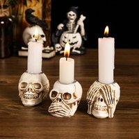 Halloween Skull Candlestick Ornaments Gothic Style Skull Candle Holders Desktop Skull Candlestick Decor for Home Room Decor