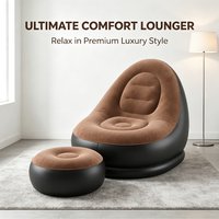 2Pcs Inflatable Chaise Lounge Portable Recliner Sofa with Footstool Outdoor Camping Garden Leisure Ottoman Chair