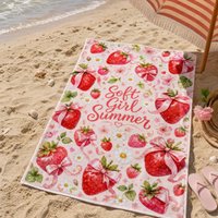 Coquette Pink Bow Strawberry Daisy Beach Towel Soft Girl Summer Letter Print Quick Dry Microfiber Swimming Pool Travel Bath Towe