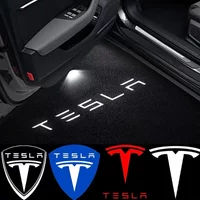 2Pcs LED Car Welcome Door Lights Emblem Accessory For Tesla SpaceX Model 3 Highland 2023 Model S Model X Model Y Model Y-Eur Roa