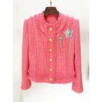 HIGH STREET Newest 2026 Runway Designer Fashion Women's Diamonds Rhinestone Beaded Tassel Tweed Jacket