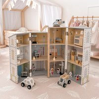 Mamabrum Großes Holz-Feuerwehrhaus und Polizeistation XXL-Set für Jungen, Montessori-Lernspielzeug ab 3 Jahren
