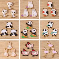 10pcs Cartoon Animal Charms Enamel Cat Rabbit Panda Charms Pendants for Jewelry Making Drop Earrings Necklace DIY Craft Supplies