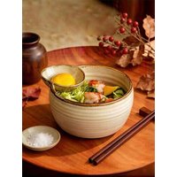 Creative Divided Ceramic Bowl for Wontons and Dumplings with Built-In Vinegar Dish, Fries, and Ketchup Compartment Bowl 1Pc