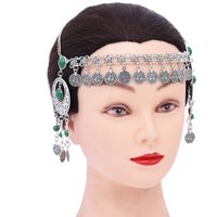 Kazakh Style Silver Alloy Headchain for Women Bohemian Point Metal Headwear Coin Forehead Chain Tassel Hair Accessory
