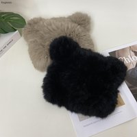 Mädchen Winter warme Mützen flauschige Strick Kaninchenfell Ohrmütze Mode süße schwarze Kawaii Mütze