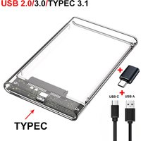 Boîtier de disque dur transparent pour disque dur mécanique, USB 3.0 MICRO/3.1 Type-C/2.0 MINI SATA, 7mm/9.5mm 2.5 pouces SSD