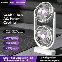 Portable Turbo Desk Fan 3 Speeds Ultra Quiet Type-C Rechargeable Dual Head Air Circulation Fan for All USB Power Sources