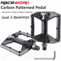 RACEWORK Bicycle Pedals 3 Bearings Mountain Road Bike Carbon Fiber Coating Ultralight Flat Pedal MTB Aluminum Alloy Nylon Pedal
