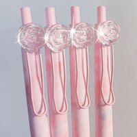 4 Pcs/Set Romantic Flower Rose Poem Gel Pen for Girl Student Soft Holder 0.5mm Black Ink Writing Pens School Office Stationery