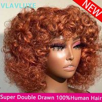16 Inch 100% Human Hair Bouncy Curly Wigs Wear And Go Super Double Drawn 300 Density Wigs Full Machine Made Wigs For Black Women