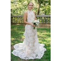 Tokyo Customized White Halter Necklik Wedding Dresses Sleeveless Backless Lace Bridal Gown Court Train A-Line Wedding Gown 2026