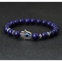 Turkey Evil Eyes Bracelet For Men Women Gothic Fatima Hand Braclet 8mm Natural Lava Lapis Lazuli Stone Beaded Braslet Pulseras