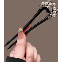 Ebony U-shaped Hair Pins New Chinese Ancient Style Hair Fork Pearl Shiny Rhinestone Headwear For Women Hanfu Bun Hair Acceorries