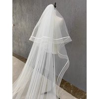 Classic Satin Ribbon Wedding Veil with Metal Comb Cathedral Bridal Veil - Essential Wedding Accessory