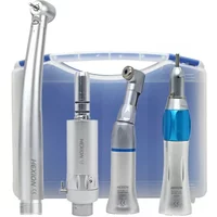 4Pcs/Kit LED High Speed Dental Handpiece Low Speed Kits Free 15 Burs With Lights E-generator Push Button 3 Water Spray 2/4 Holes