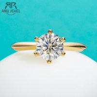 AnuJewel Yellow Gold Plated 2ct 3ct D Color Moissanite Engagement Solitaire Rings For Women With Cer Customs Jewelry Wholesale