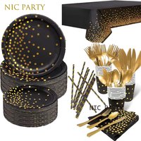 Black Gold Polka Birhtday Party Supplie Party Decoration Gold Dot Plate Napkin Cup Tablecloth Wedding Event Home DecorParty Gift