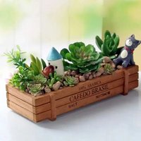 Rustic Wooden Succulent Planter Box, Rectangular Decorative Plant Pot for Indoor & Outdoor Use