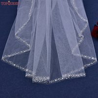TOPQUEEN V128 Bridal Wedding Veil Crystal Beaded Edge Bridal Veil Long With Crystal Edge Wedding Accessories Customizable