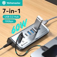 Yottamaster 10Gbps Hub USB 3.2 Docking Station Data Transfer 7 Port Adapter PD 60W Type-C USB A Splitter for PC Laptops Keyboard
