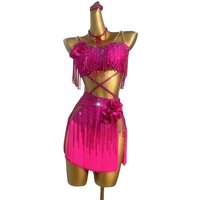Latin Dance Costume Rhinestone Women's Clothing High-end Custom Rose Red Diamond Tassel Flower Clothing Samba Performance Dress