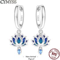 925 Sterling Silver Needle Blue Lotus Hoop Earrings for Women's Original Fashion High Quality Jewelry Birthday Party Gifts 2026