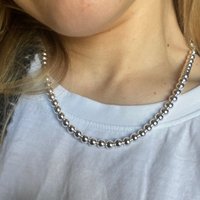925 Sterling Silver 6mm Smooth Beads Ball Chain Necklace For Women Trendy Wedding Engagement Jewelry 45cm