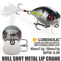 LUREHOLIC 40mm 7.5g / 50mm 14g Bull Shot Metal Lip Crank with Mustad Hook Depth 0.2M Floating Lure Hard Baits for Bass Fishing