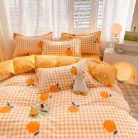 Ins – housse de couette en damier Orange, drap plat, taies d'oreiller, Double taille, rose, bleu, ensemble de literie, décoration de maison pour enfants et adultes